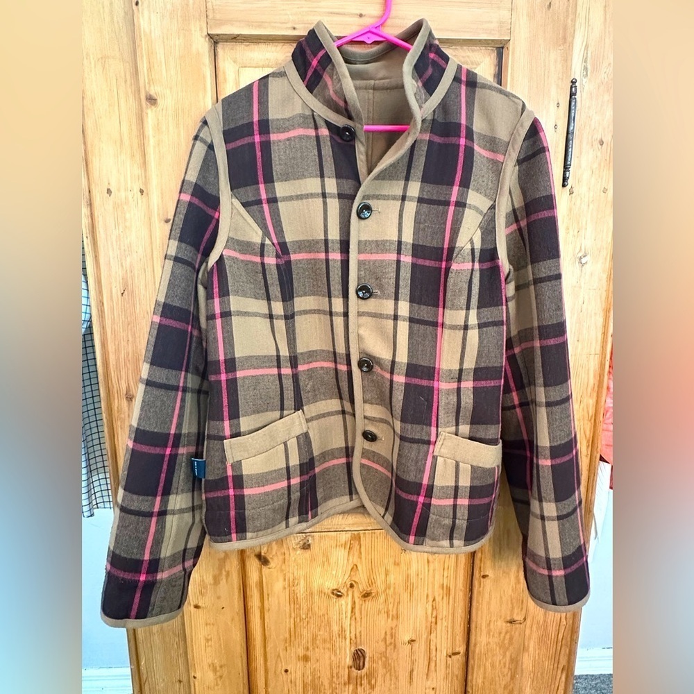 Academia Old Money Reversible Jacket Brown Pink Tan Plaid or Tan Solid Size L/XL